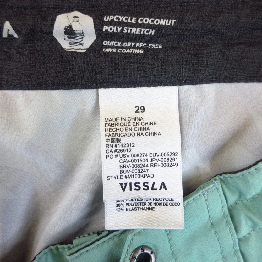 Vissla Board Shorts Mens 29 Teal Cream Floral Coconut Poly Stretch Surf Swim